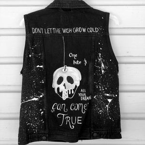 Hand Painted Snow White Poison Apple Clothing; Black Denim Vest